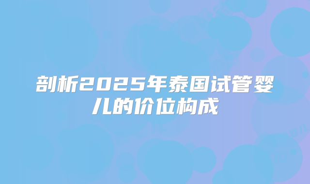剖析2025年泰国试管婴儿的价位构成