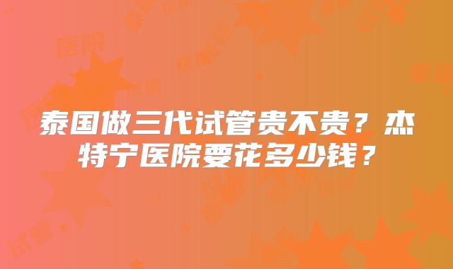泰国做三代试管贵不贵？杰特宁医院要花多少钱？