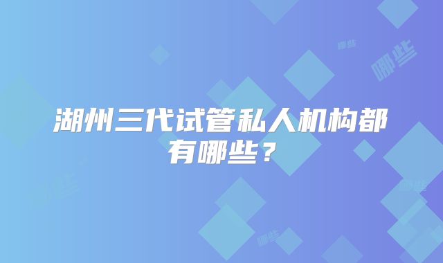 湖州三代试管私人机构都有哪些？