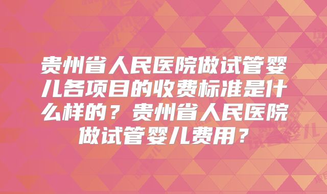 贵州省人民医院做试管婴儿各项目的收费标准是什么样的？贵州省人民医院做试管婴儿费用？