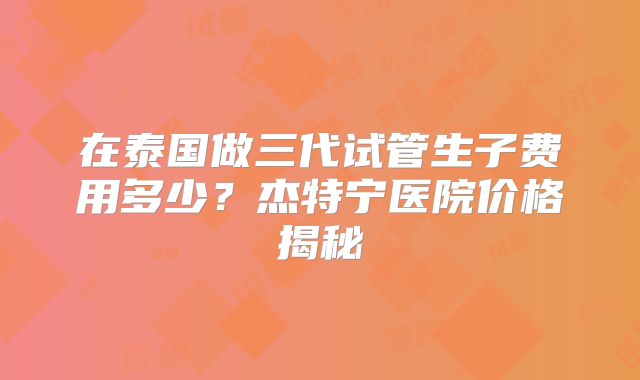 在泰国做三代试管生子费用多少？杰特宁医院价格揭秘
