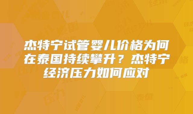 杰特宁试管婴儿价格为何在泰国持续攀升？杰特宁经济压力如何应对