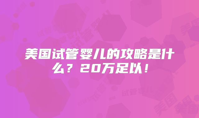 美国试管婴儿的攻略是什么?20万足以!