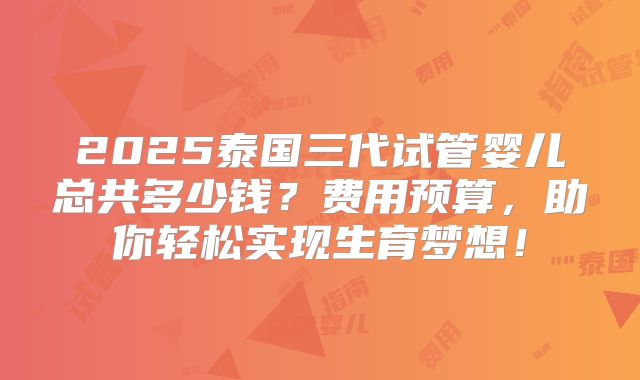 2025泰国三代试管婴儿总共多少钱？费用预算，助你轻松实现生育梦想！