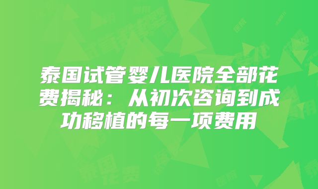 泰国试管婴儿医院全部花费揭秘：从初次咨询到成功移植的每一项费用
