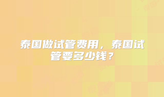 泰国做试管费用，泰国试管要多少钱？