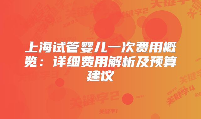 上海试管婴儿一次费用概览:详细费用解析及预算建议
