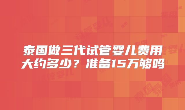 泰国做三代试管婴儿费用大约多少?准备15万够吗