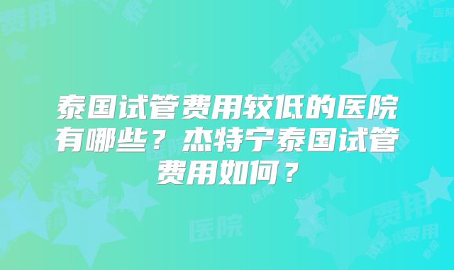 泰国试管费用较低的医院有哪些？杰特宁泰国试管费用如何？