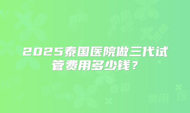2025泰国医院做三代试管费用多少钱？