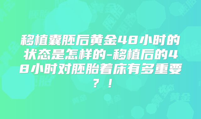 移植囊胚后黄金48小时的状态是怎样的-移植后的48小时对胚胎着床有多重要？！