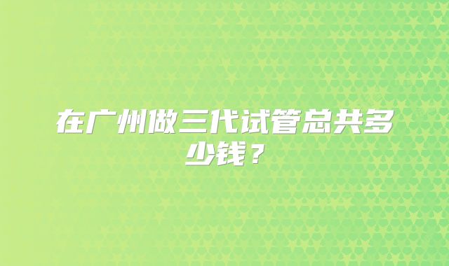 在广州做三代试管总共多少钱？