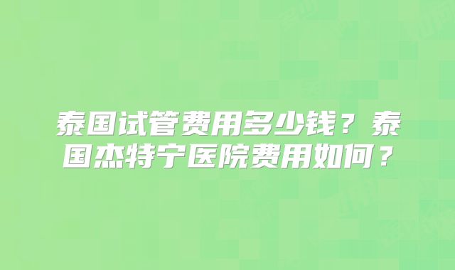 泰国试管费用多少钱？泰国杰特宁医院费用如何？