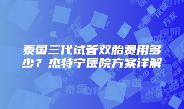 泰国三代试管双胎费用多少？杰特宁医院方案详解
