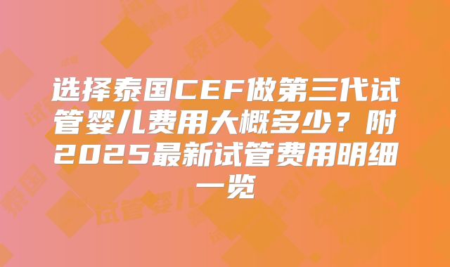 选择泰国CEF做第三代试管婴儿费用大概多少？附2025最新试管费用明细一览