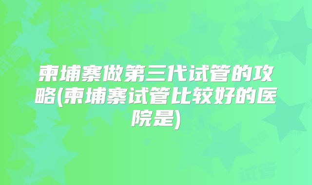 柬埔寨做第三代试管的攻略(柬埔寨试管比较好的医院是)