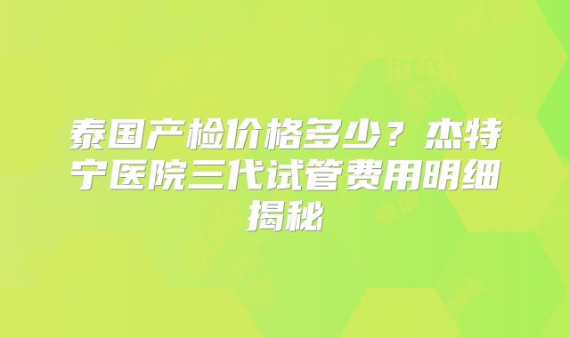 泰国产检价格多少？杰特宁医院三代试管费用明细揭秘