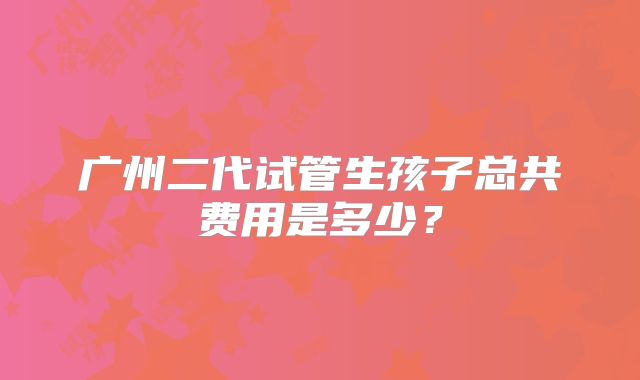 广州二代试管生孩子总共费用是多少？