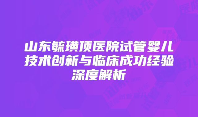 山东毓璜顶医院试管婴儿技术创新与临床成功经验深度解析