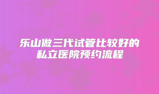 乐山做三代试管比较好的私立医院预约流程