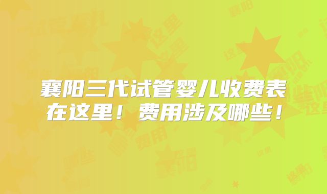 襄阳三代试管婴儿收费表在这里!费用涉及哪些!