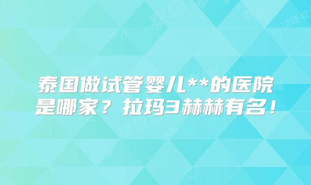 泰国做试管婴儿**的医院是哪家?拉玛3赫赫有名!