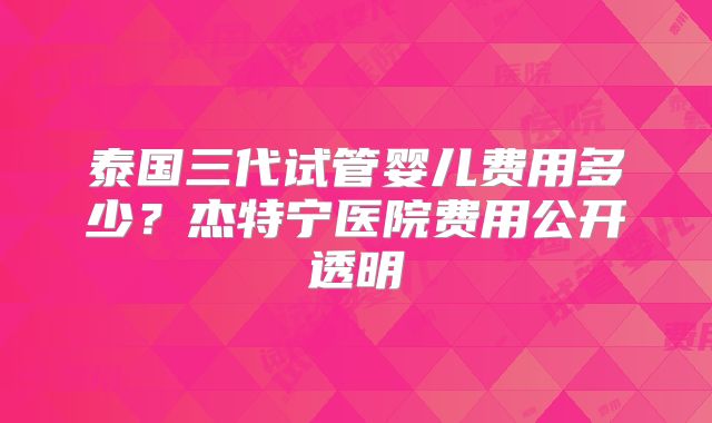 泰国三代试管婴儿费用多少?杰特宁医院费用公开透明