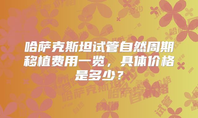 哈萨克斯坦试管自然周期移植费用一览，具体价格是多少？