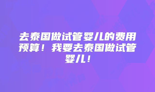 去泰国做试管婴儿的费用预算！我要去泰国做试管婴儿！