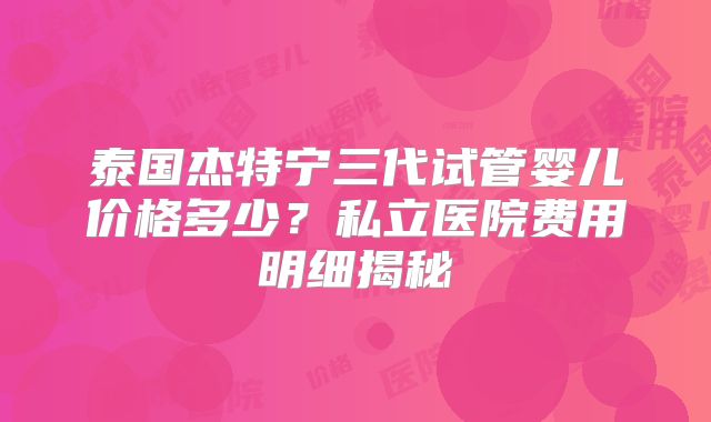 泰国杰特宁三代试管婴儿价格多少？私立医院费用明细揭秘