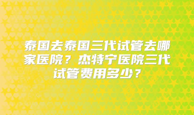 泰国去泰国三代试管去哪家医院？杰特宁医院三代试管费用多少？