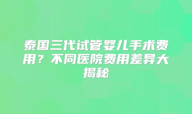 泰国三代试管婴儿手术费用？不同医院费用差异大揭秘