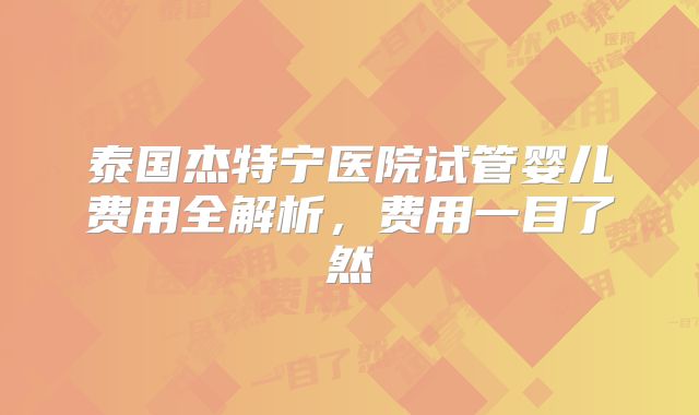 泰国杰特宁医院试管婴儿费用全解析，费用一目了然