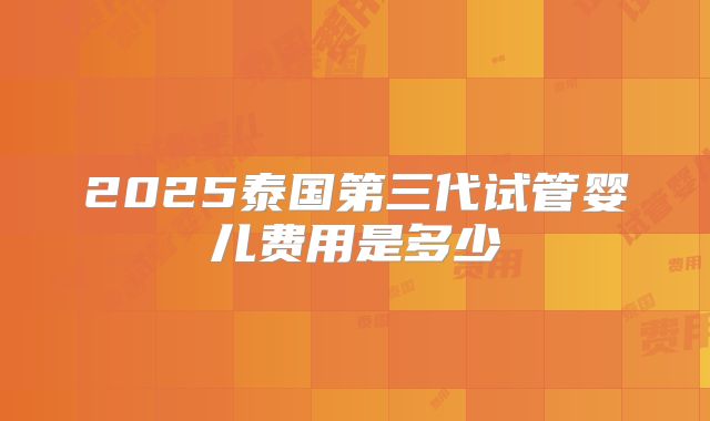 2025泰国第三代试管婴儿费用是多少