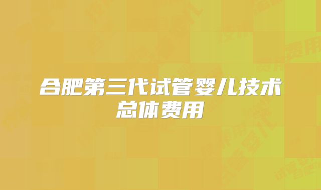 合肥第三代试管婴儿技术总体费用