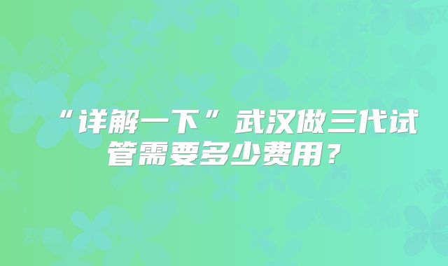 “详解一下”武汉做三代试管需要多少费用?