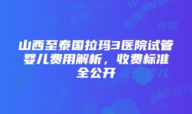 山西至泰国拉玛3医院试管婴儿费用解析，收费标准全公开