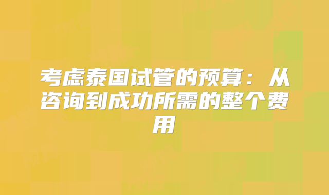 考虑泰国试管的预算：从咨询到成功所需的整个费用