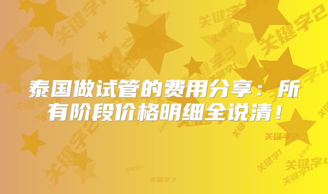 泰国做试管的费用分享:所有阶段价格明细全说清!