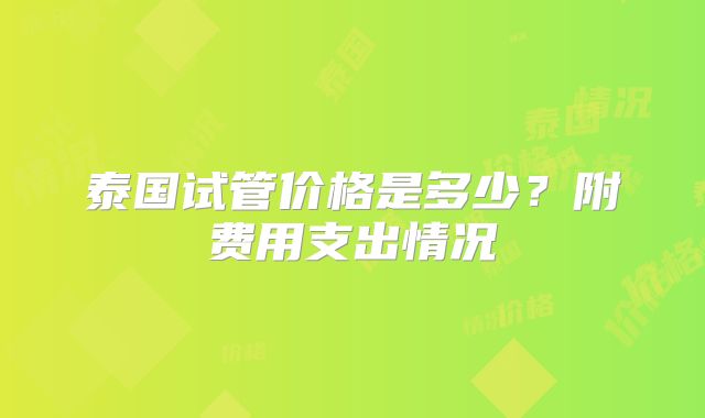 泰国试管价格是多少？附费用支出情况