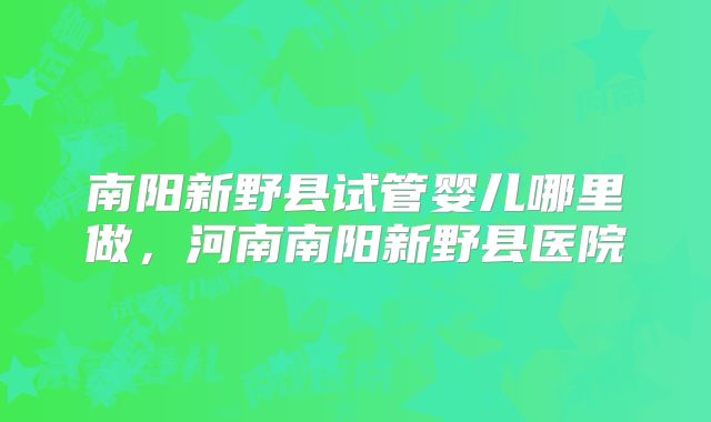 南阳新野县试管婴儿哪里做，河南南阳新野县医院