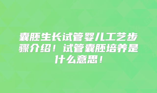 囊胚生长试管婴儿工艺步骤介绍!试管囊胚培养是什么意思!