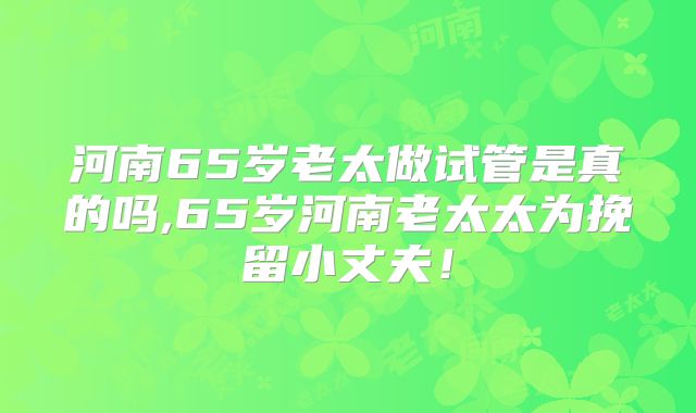 河南65岁老太做试管是真的吗,65岁河南老太太为挽留小丈夫!