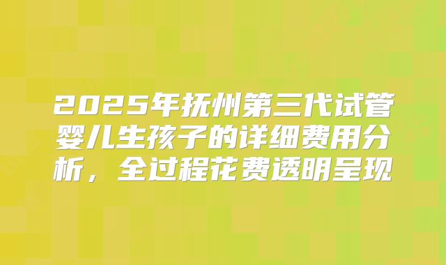 2025年抚州第三代试管婴儿生孩子的详细费用分析，全过程花费透明呈现