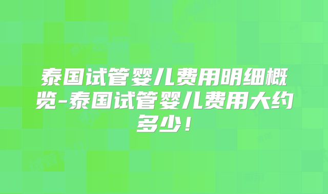泰国试管婴儿费用明细概览-泰国试管婴儿费用大约多少！