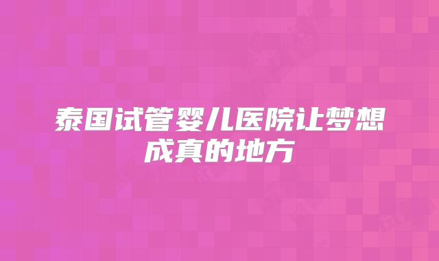 泰国试管婴儿医院让梦想成真的地方