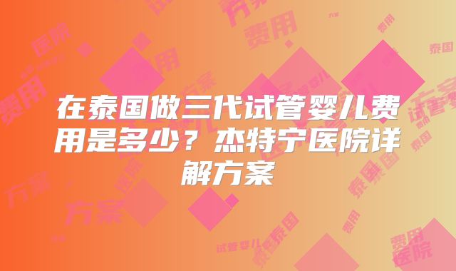 在泰国做三代试管婴儿费用是多少？杰特宁医院详解方案