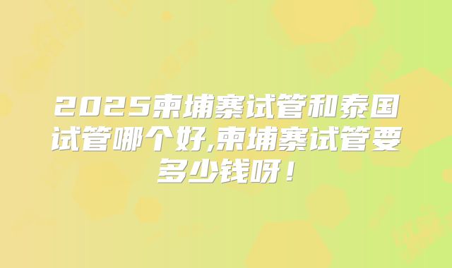 2025柬埔寨试管和泰国试管哪个好,柬埔寨试管要多少钱呀！