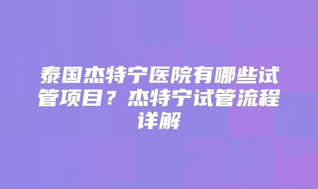 泰国杰特宁医院有哪些试管项目？杰特宁试管流程详解