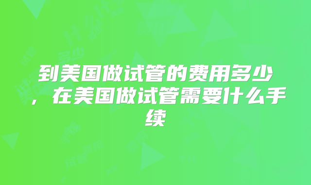 到美国做试管的费用多少，在美国做试管需要什么手续